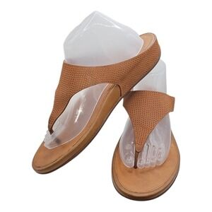 FitFlop BANDA Womens Sandals Size 11 Brown Perforated Leather Thong Toning Beach